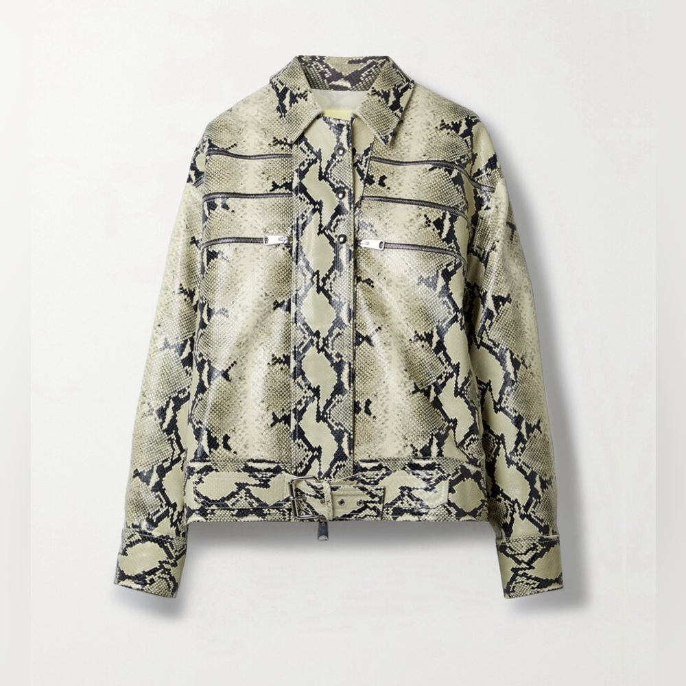 KHAITE Tania Snake Print Leather Bomber Biker Jacket